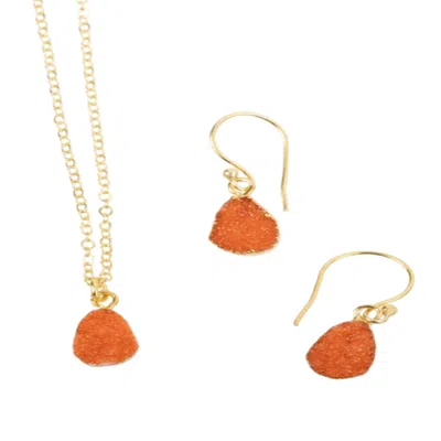 Saachi Women's Orange Mini Druzy Earring & Necklace Set