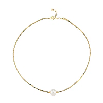 Linya Jewellery Women's Gold Melia Pearl Mini Hematite Stone Necklace