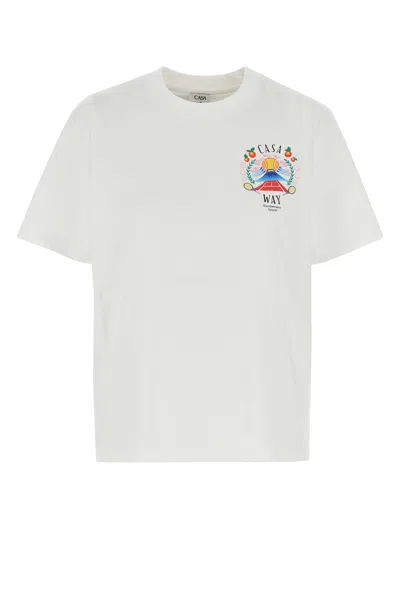 Casablanca Crew Neck Cotton T-shirt With Graphic Print In White