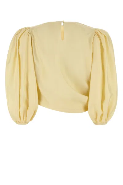 Chloé Draped Wrap-effect Cropped Silk-satin Blouse In Brown