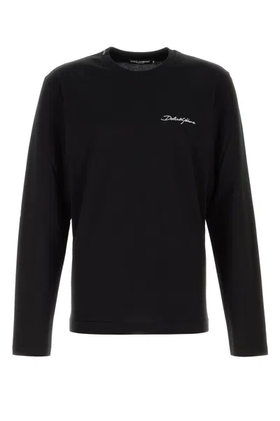Dolce & Gabbana Cotton Crew Neck T-shirt With Long Sleeves In Black