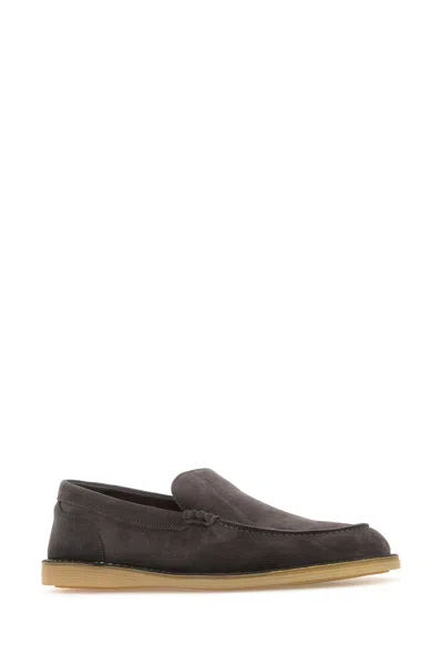 Dolce & Gabbana Dark Grey Suede New Florio Loafers In Gray