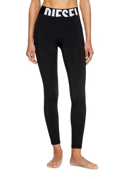 Diesel Microfibre Leggings With Cut-off Logo In Black