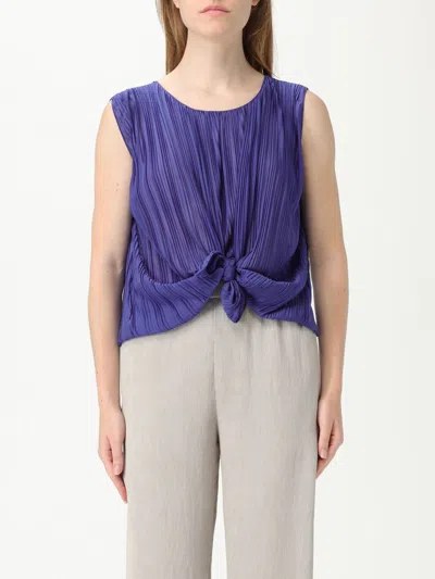 Emporio Armani Pleated Sheer Knotted Sleeveless Top In Blue