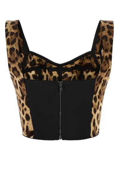 Dolce & Gabbana Printed Stretch Silk Blend Bodice In Brown