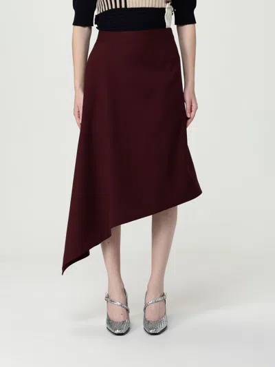 Bottega Veneta Womens Aubergine Sartorial Asymmetric Wool Midi Skirt In Burgundy