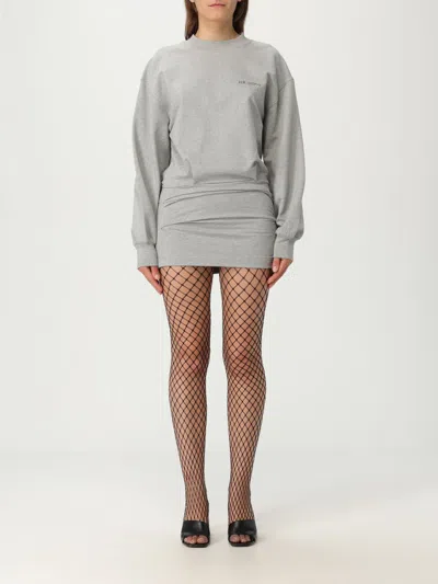 Attico Grey Crewneck Mini Dress With Logo Lettering On The Front And Tight Skirt In Gray