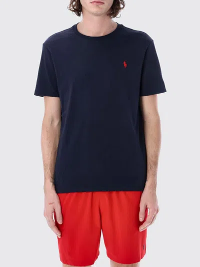 Polo Ralph Lauren Blue Crewneck T-shirt With Pony Embroidery On The Front In Blue