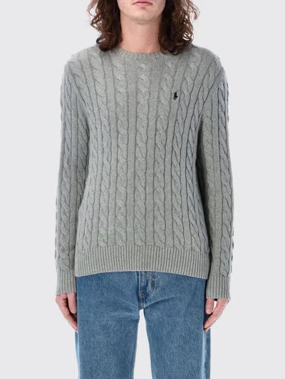 Polo Ralph Lauren Grey Crewneck Sweater With Pony Embroidery On The Front And Woven Knit In Cotton Man In Gray