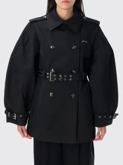 Ganni Twill Midi Trench Buckle In Black