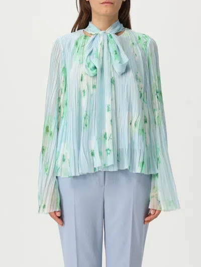 Pinko Pleated Sheer Floral Bow Long Sleeves In Green