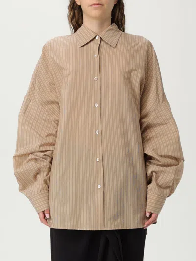 Dries Van Noten Camicia Oversize  In Misto Cotone A Righe In Brown