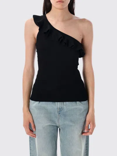 Zimmermann One-shoulder Ruffle Top With Ribbed Texture In Black