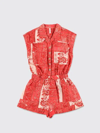 Zimmermann Cotton Lucky Kids Pocket Playsuit In Orange
