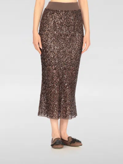 Brunello Cucinelli Brown Linen-silk-cotton Skirt With Paillettes In Brown