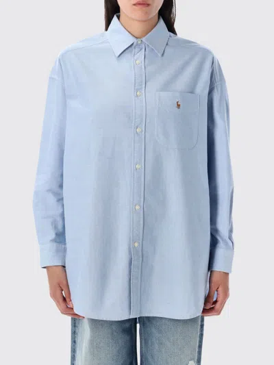 Polo Ralph Lauren Striped Oversized Oxford Shirt With Chest Pocket In Blue
