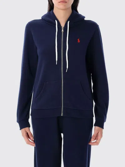 Polo Ralph Lauren Textured Cable Knit Cotton Sweatshirt With Zip Fastening In Blue