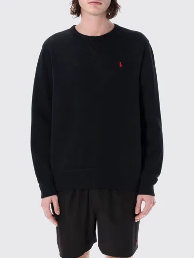 Polo Ralph Lauren Black Crewneck Sweatshirt With Pony Embroidery In Cotton Blend Man In Black
