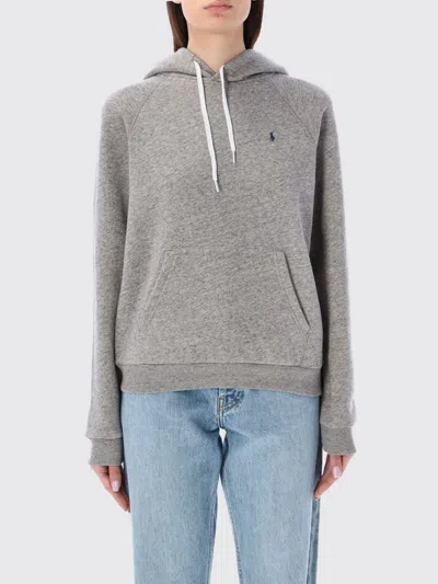 Polo Ralph Lauren Grey Hoodie With Drawstring Hood And Pony Embroidery On The Front In Gray