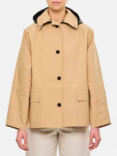 Kassl Editions Short Beige Trench Coat With Removable Hood In Neutral