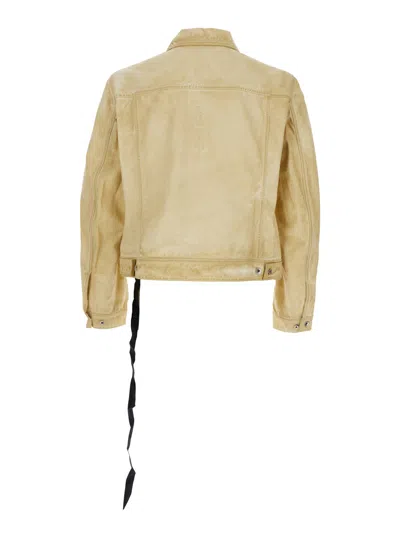 Drkshdw Trucker Beige Jacket With Classic Collar And Drawstring Detail On The Waist In Cotton Man
