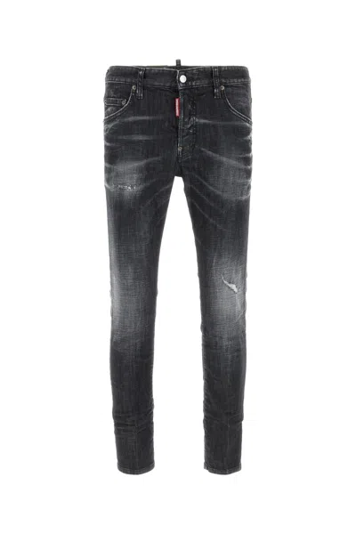 Dsquared2 Cool Gut Black Jeans With Belt Loops And Faded Effect In Denim Man In Black