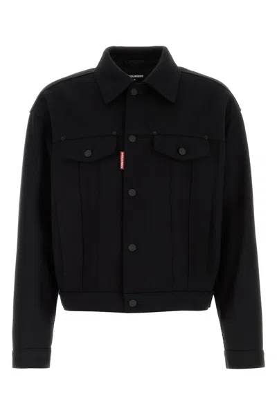 Dsquared2 Dsquared Men Black Wool Blend Wool Jean Jacket In Black