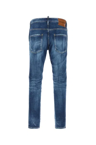 Dsquared2 Blue Jeans With Ripped Details And Logo Patch On The Rear In Denim Man In Blue