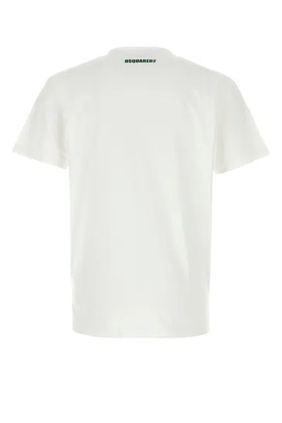 Dsquared2 White Crewneck T-shirt With Print On The Front And Logo Lettering On The Rear In Cotton Man In White
