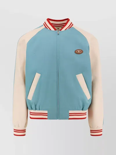 Valentino Le Chat De La Maison Wool Bomber Jacket In Blue