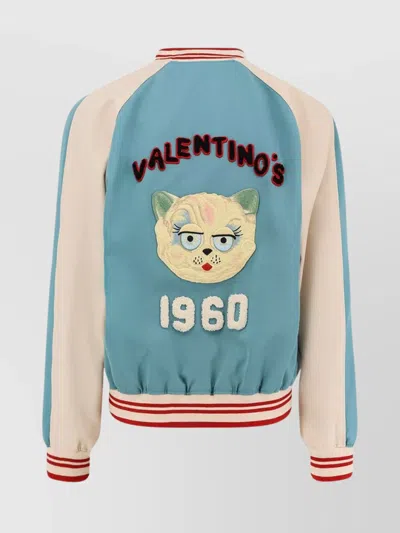 Valentino Le Chat De La Maison Wool Bomber Jacket In Blue