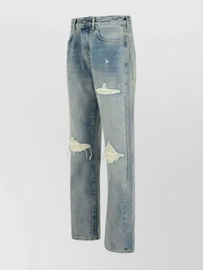 Amiri Straight Leg Mid-rise Distressed Trousers In Gray