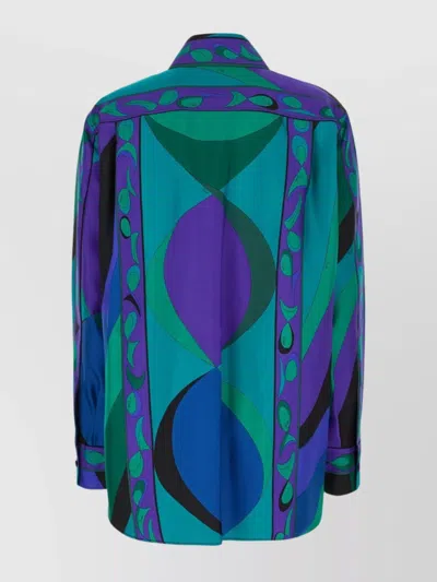 Pucci Silk Shirt With Bold Print And Pocket In Multi