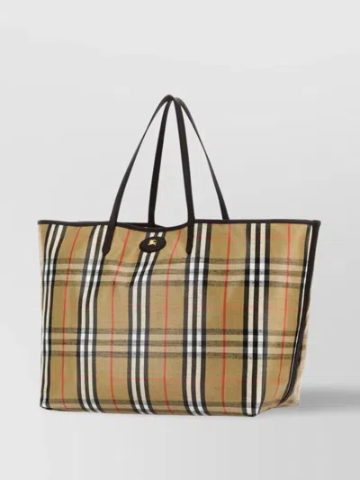 Burberry Large Check Pattern Canvas Shopping Bag
