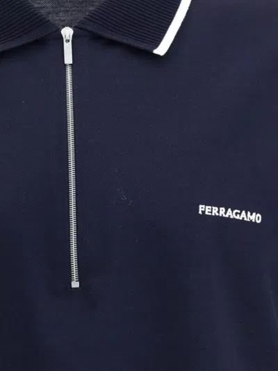 Ferragamo Zip Collar Polo Shirt In Blue