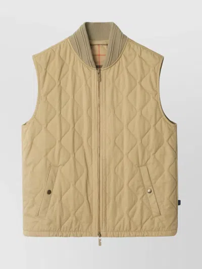 Burberry Quilted Vest Ribbed Collar Sleeveless In Brown