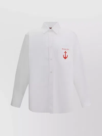 Gucci Cotton Shirt With Front Patch Pocket In White