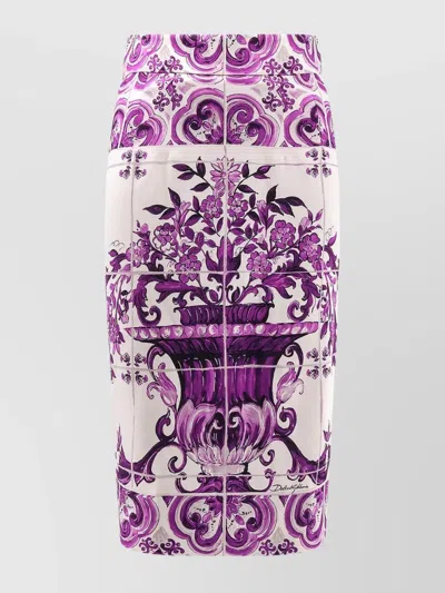 Dolce & Gabbana Maiolica Print Stretch Silk Skirt In Purple