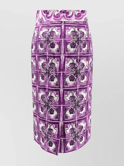 Dolce & Gabbana Maiolica Print Stretch Silk Skirt In Purple