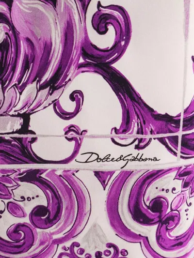 Dolce & Gabbana Maiolica Print Stretch Silk Skirt In Purple