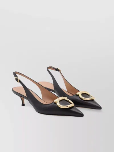 Ferragamo Pointed Toe Kitten Heel Gold-tone Hardware Pumps