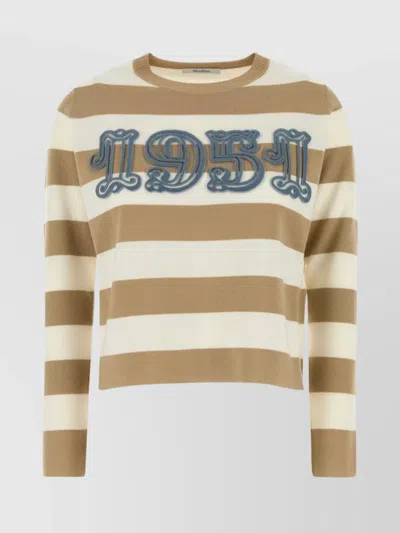 Max Mara Wool Sweater With Embroidered Stripes And Crew Neck