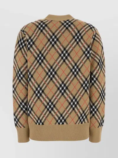 Burberry Check V-neck Cardigan In Wool And Mohair Blend In Brown