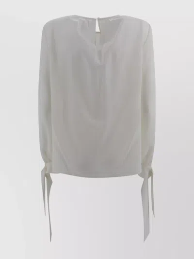 S Max Mara Back Keyhole Pleated Neckline Tie Detail Top In White