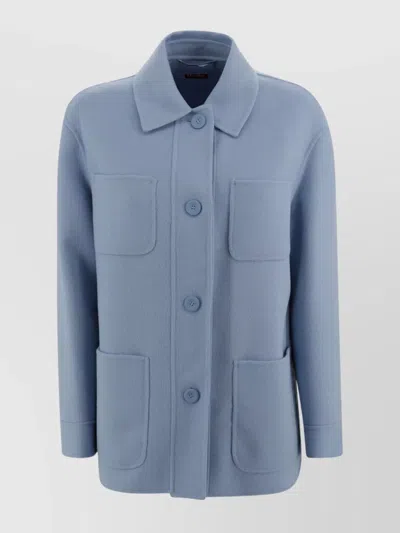 's Max Mara Collared Long Sleeves Patch Pockets Jacket In Blue