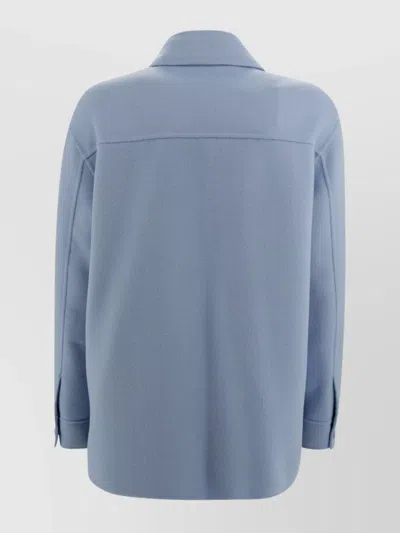 's Max Mara Collared Long Sleeves Patch Pockets Jacket In Blue
