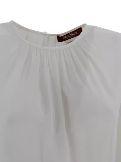S Max Mara Back Keyhole Pleated Neckline Tie Detail Top In White