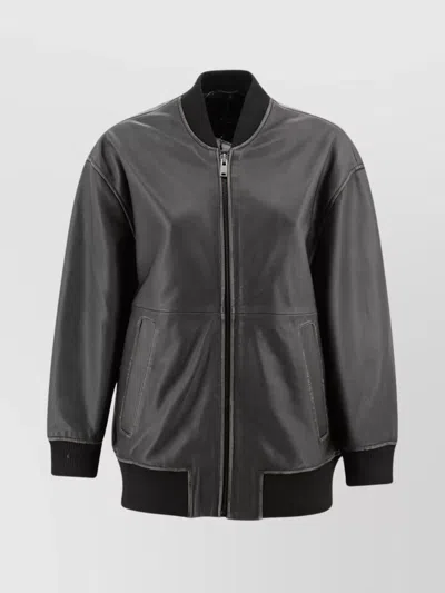 Weekend Max Mara Ribbed Collar Jacket Side Pockets In Black