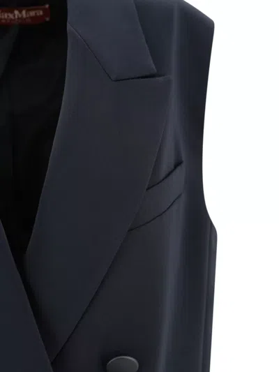 S Max Mara Sleeveless Double-breasted Blazer Notched Lapel In Blue