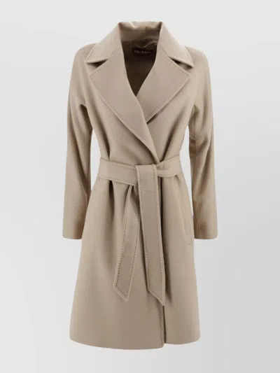 S Max Mara Waist Belted Long Sleeve Coat Lapel Pocket In Brown